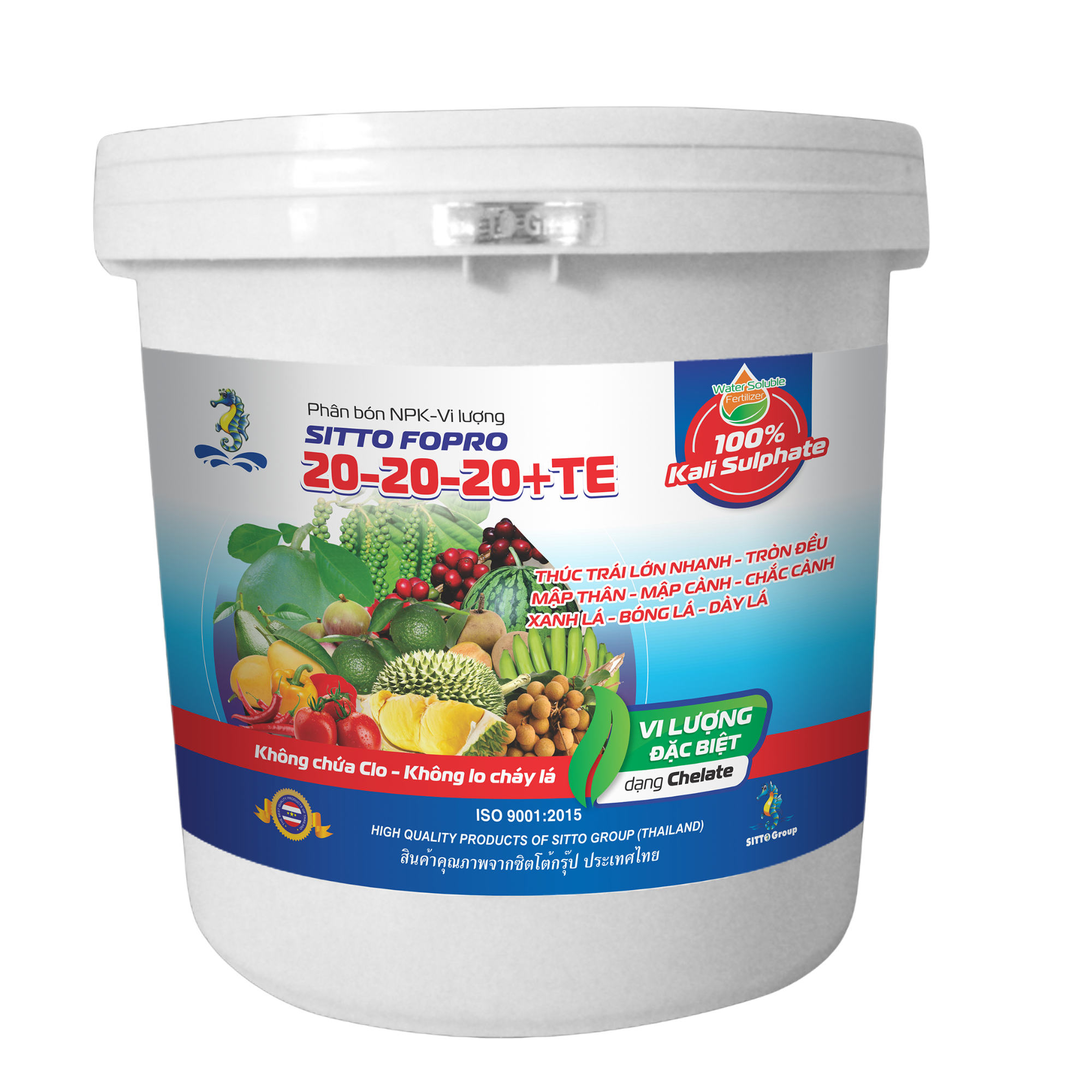Phân bón NPK-Vi lượng SITTO FOPRO 20-20-20+TE (Xô 15kg)