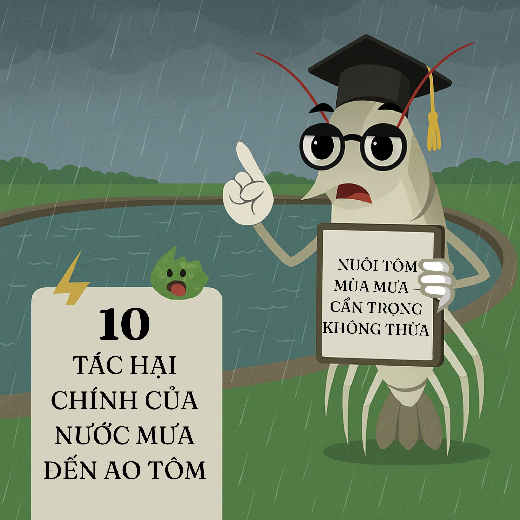 Nước mưa xuống – Nước ao đổi – Tôm sốc, nhiễm bệnh