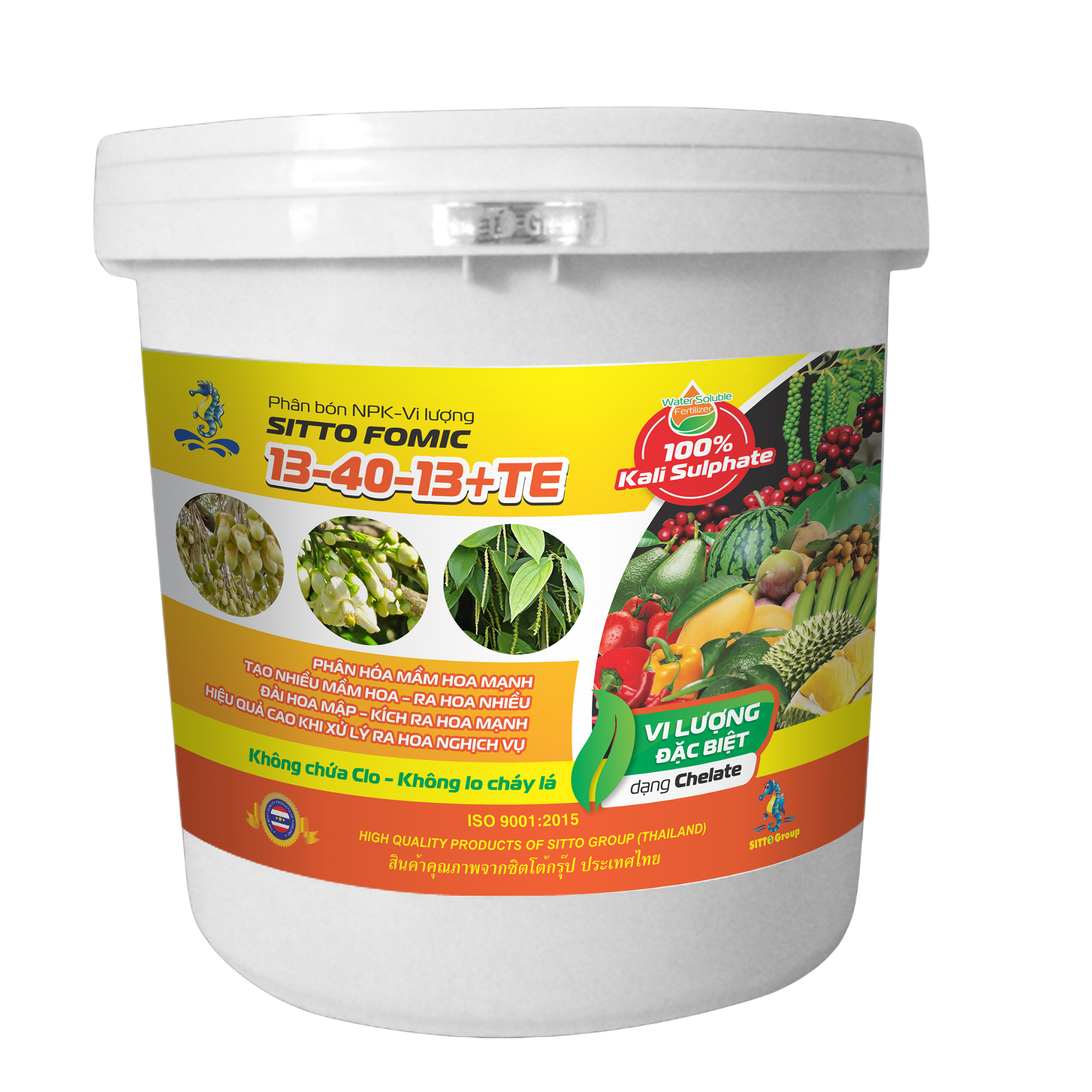 Phân bón NPK-Vi lượng SITTO FOMIC 13-40-13+TE (Xô 15kg)