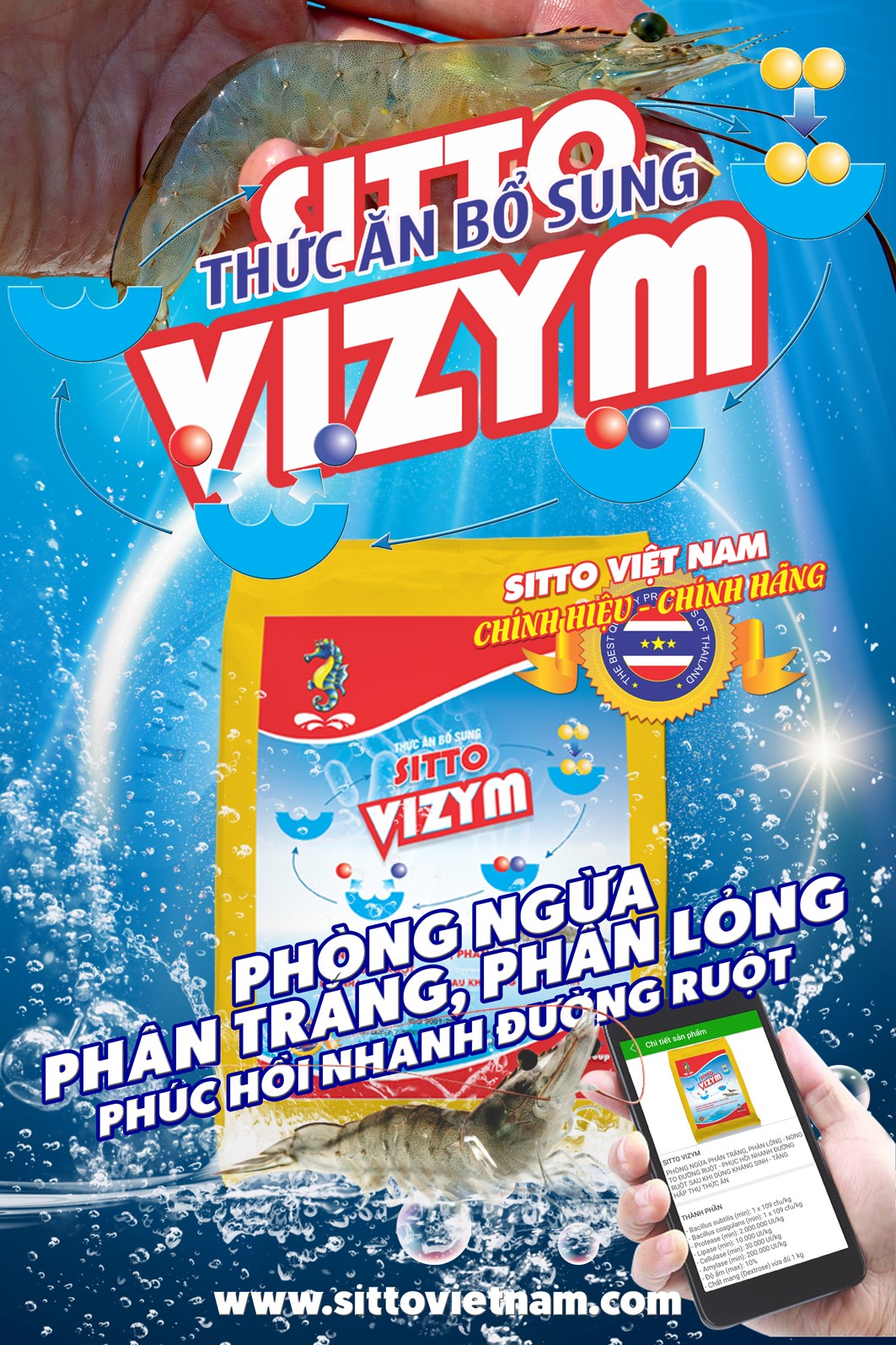 Men vi sinh - Sitto Vizym (Gói 500g) - Phòng ngừa phân trắng, phân lỏng