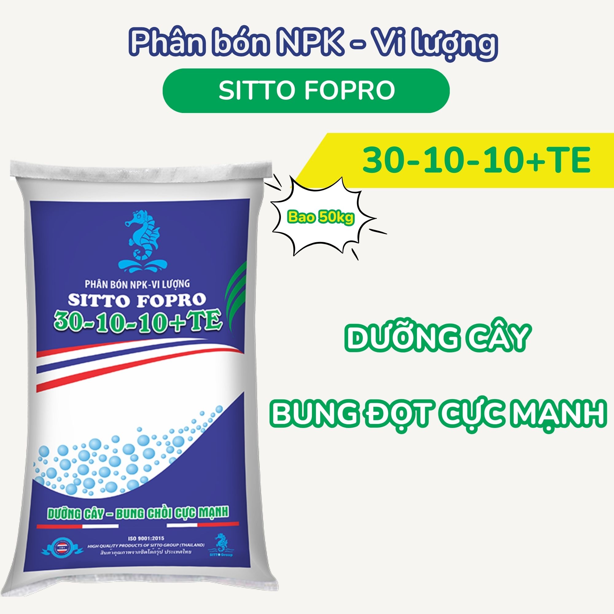 Phân bón NPK Sitto Phat công nghệ - Sitto Fopro 30-10-10+Te (Bao 50kg)