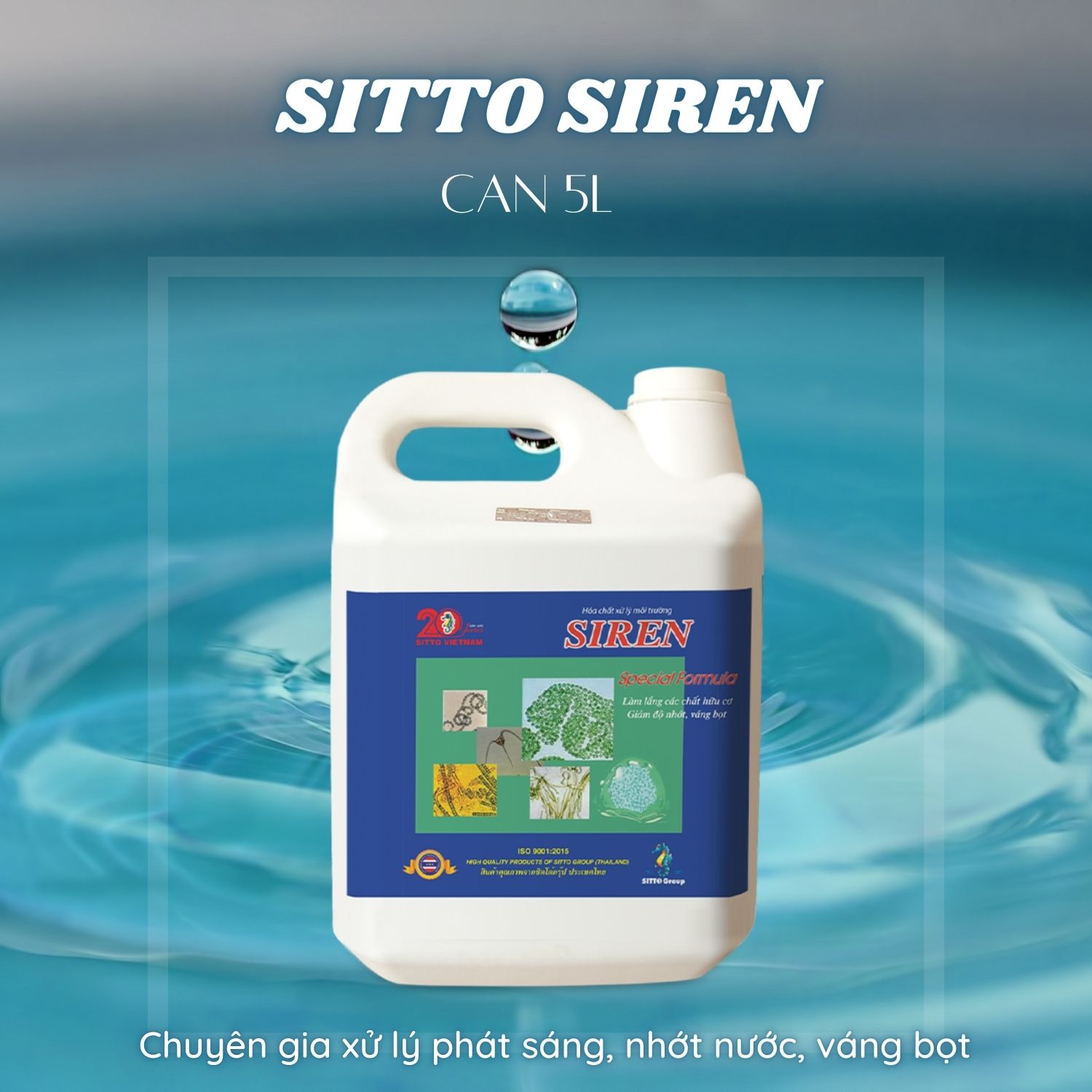 Hóa chất xử lý nước - Sitto Siren Can 5L - Chuyên gia xử lý phát sáng, nhớt nước, váng bọt