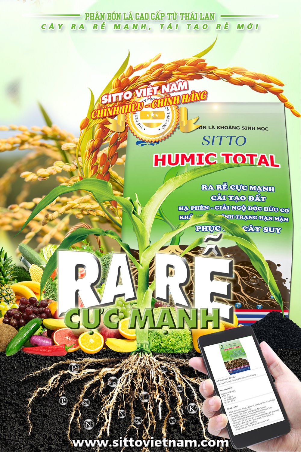Sitto Humic Total (gói 1kg) - Ra rễ cực mạnh