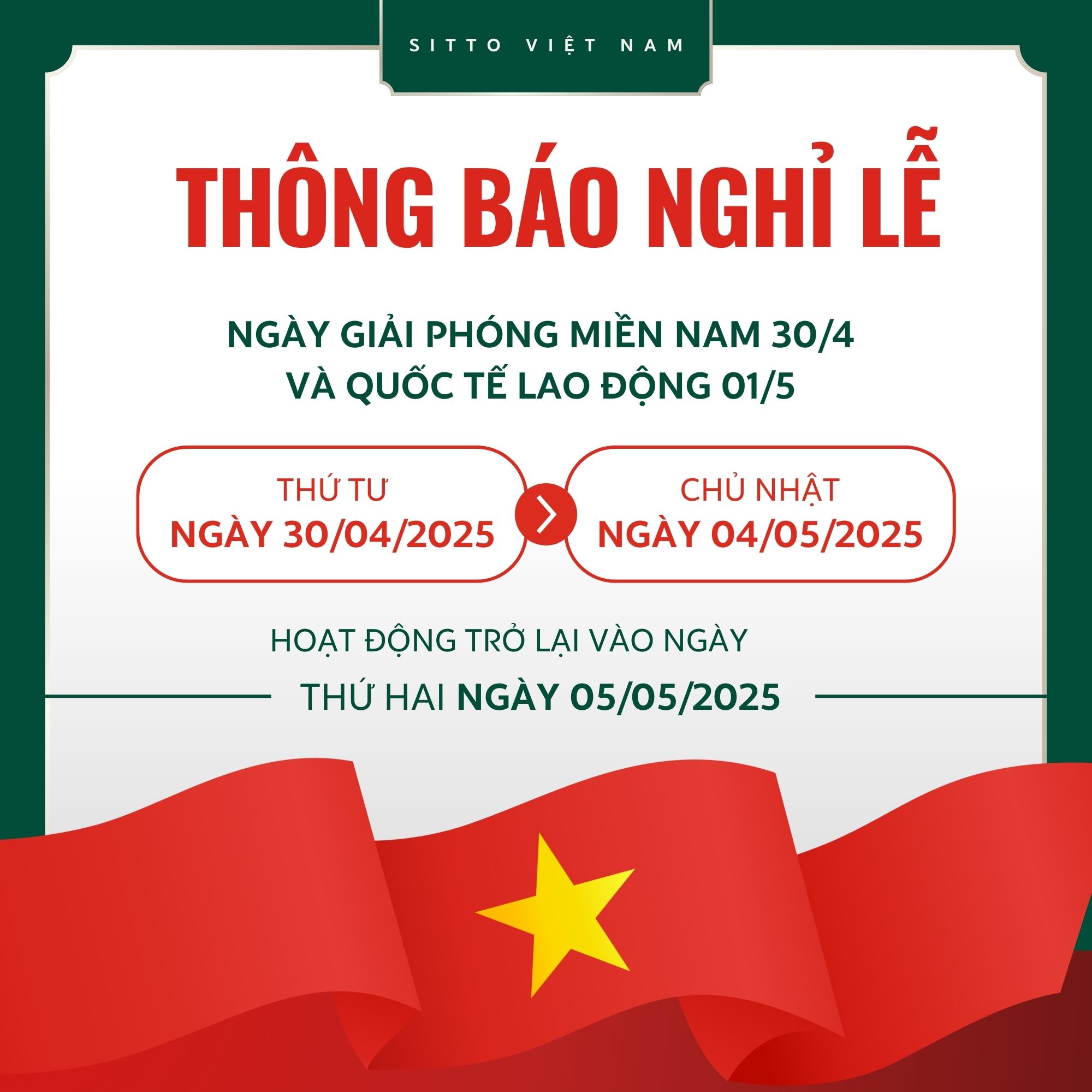 CHÀO MỪNG ĐẠI LỄ 30/4 VÀ 01/05