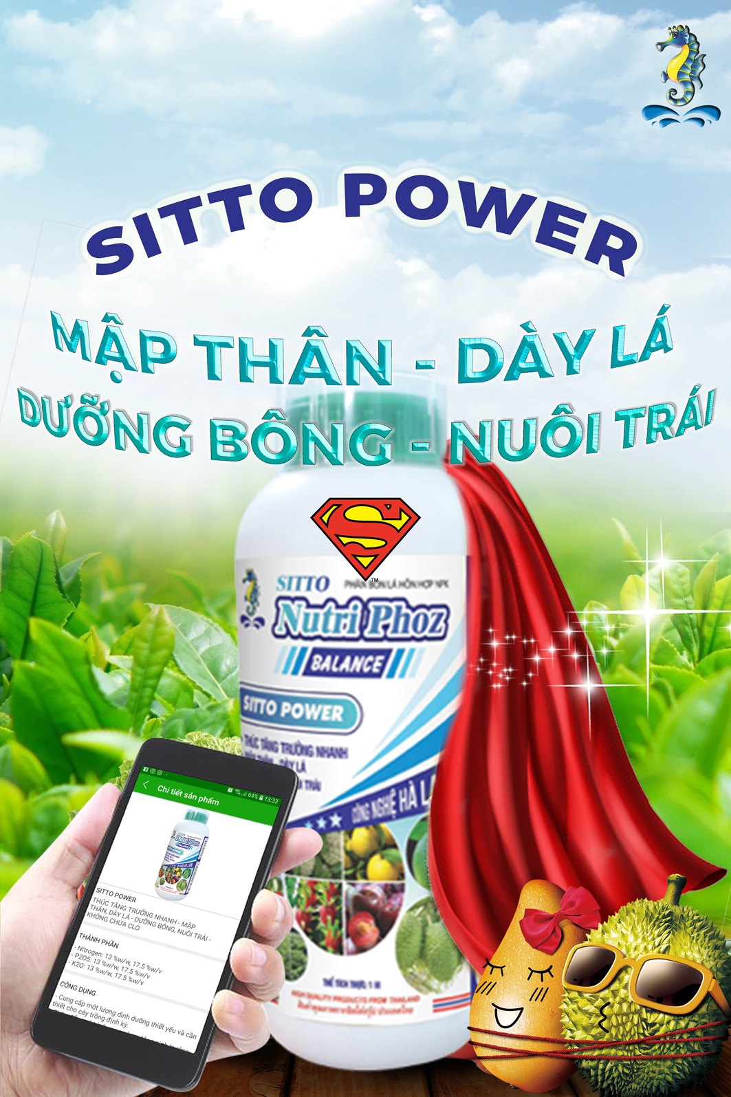 Sitto Power (Chai 1L) - Thúc tăng trưởng nhanh, mập thân, dày lá