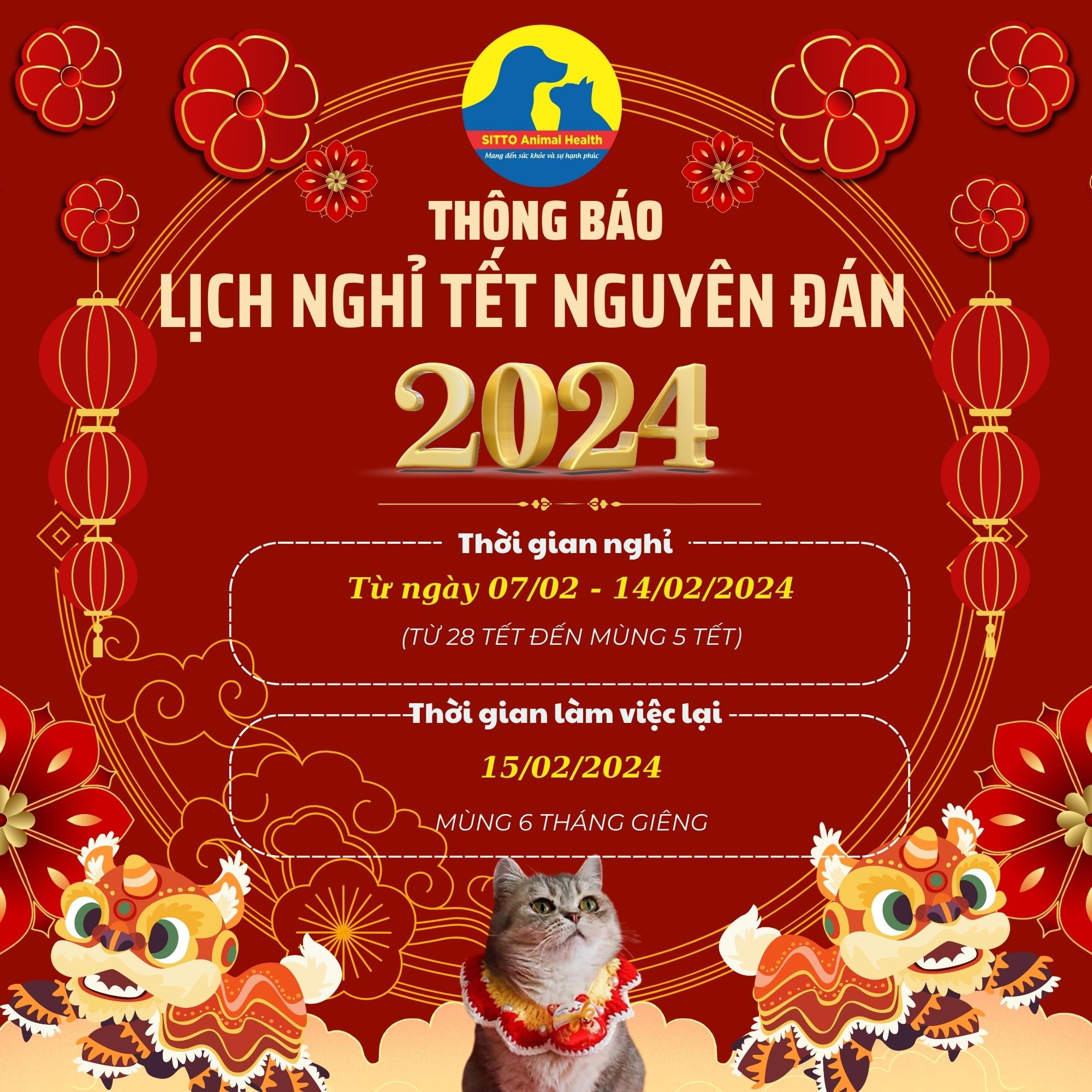 Lịch nghỉ Tết Nguyên Đán 2024 - Sitto Animal Health