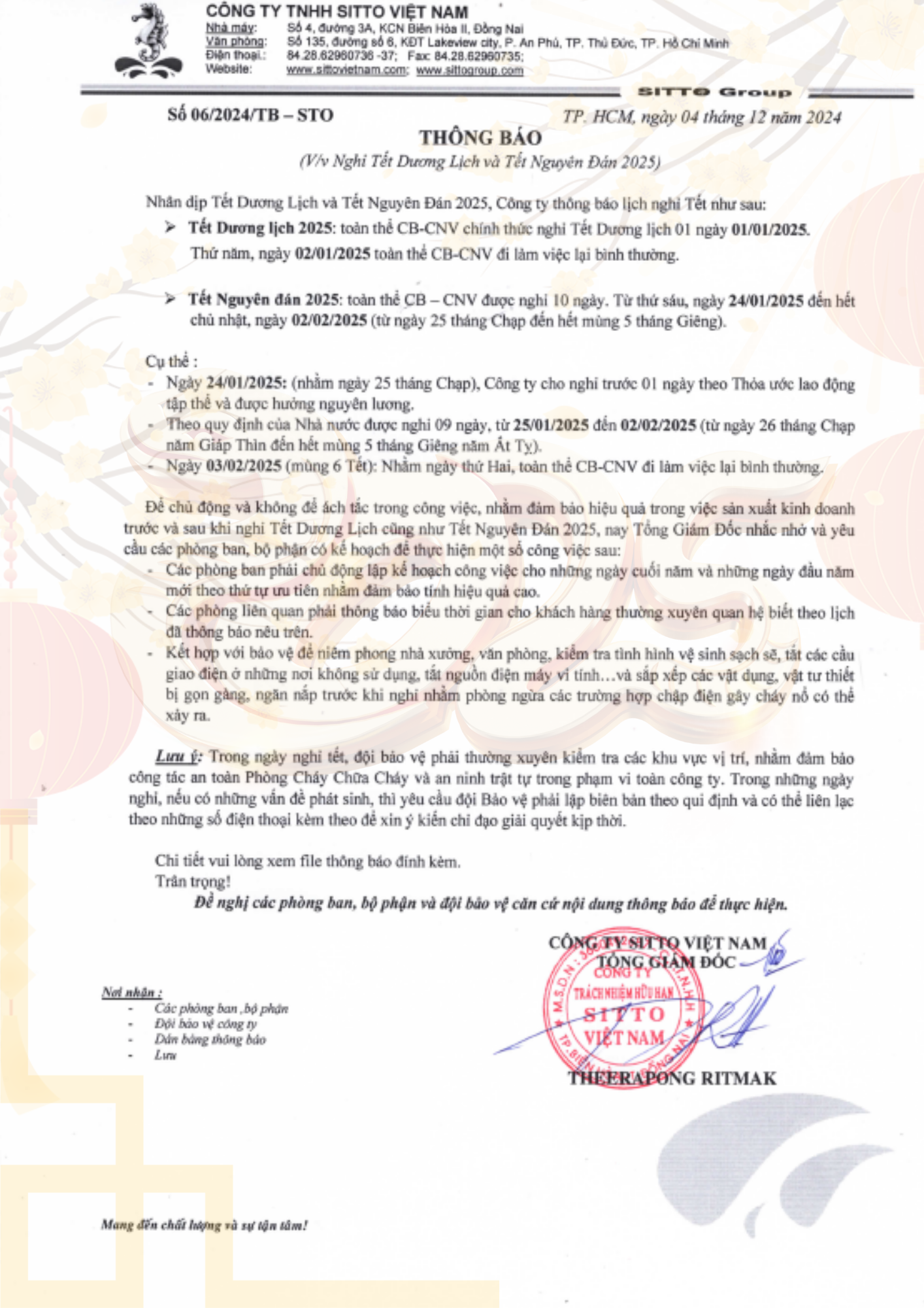 Thông báo số 06/2024/TB-STO