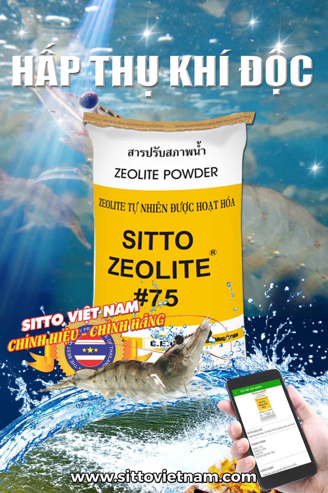 Sitto Zeolite (Bao 20kg) hấp thụ khí độc, ổn định môi trường nước