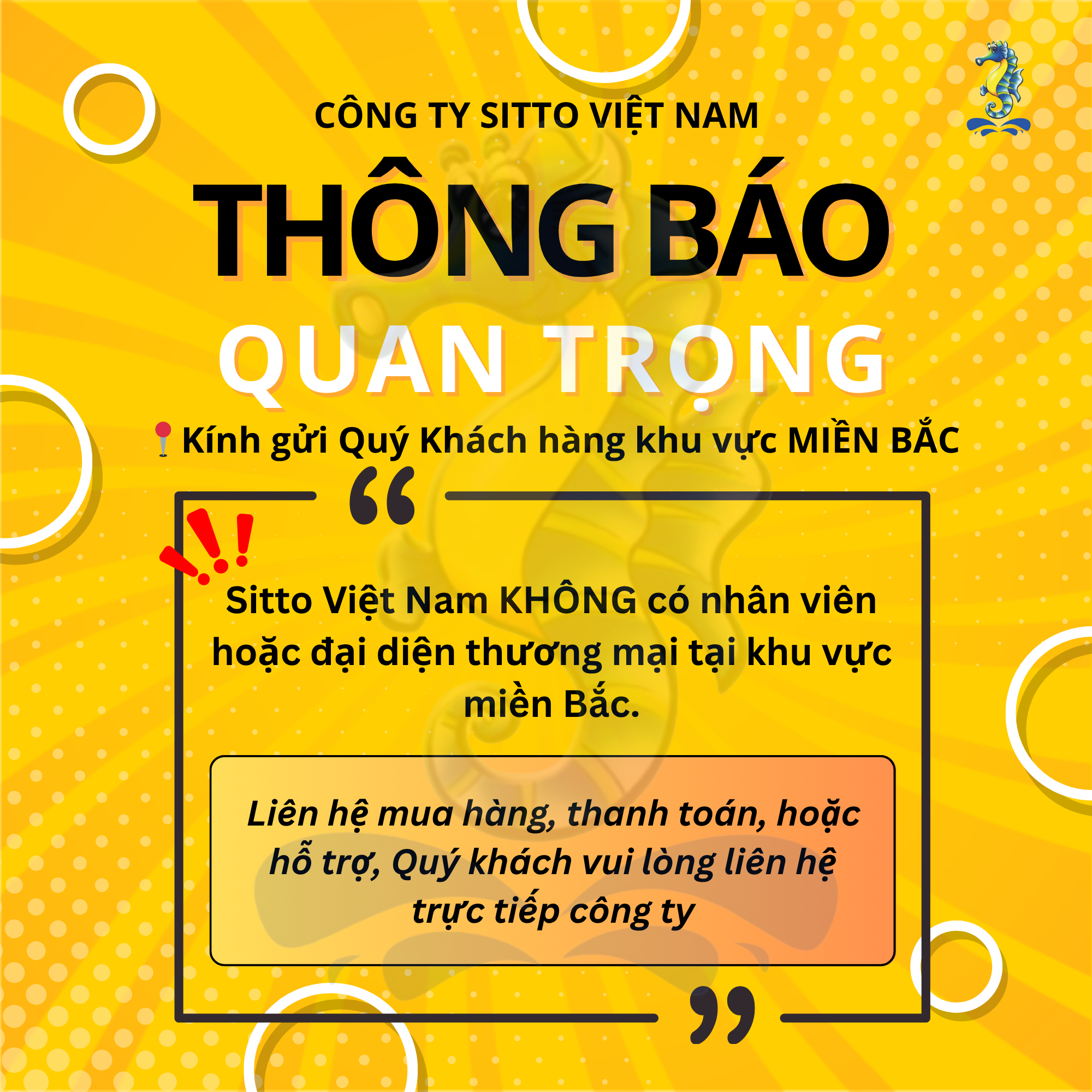 THÔNG BÁO GỬI ĐẾN QUÝ KHÁCH HÀNG KHU VỰC MIỀN BẮC